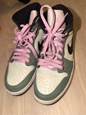 Jordan High-Top Sneakers in Pink, Green, Black, Cream
